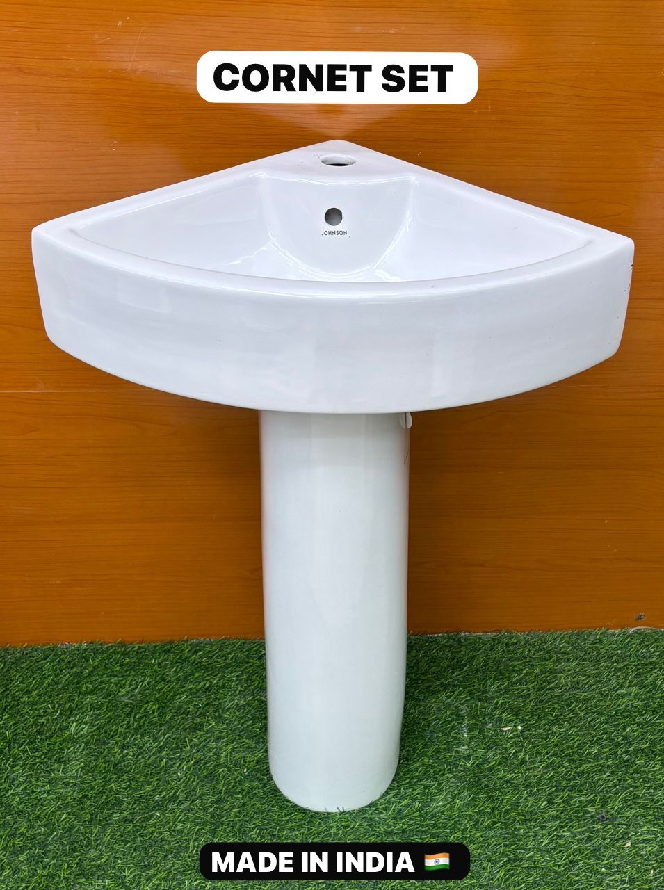 Lavabo d'Angle sur Colonne "Cornet Set" – Céramique Blanche Brillante